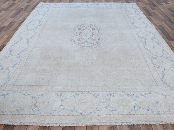 7'9" x 10'7" Vintage Hand Knotted Beige Worn Wool Rectangle Oriental Rug - MOA10281268
