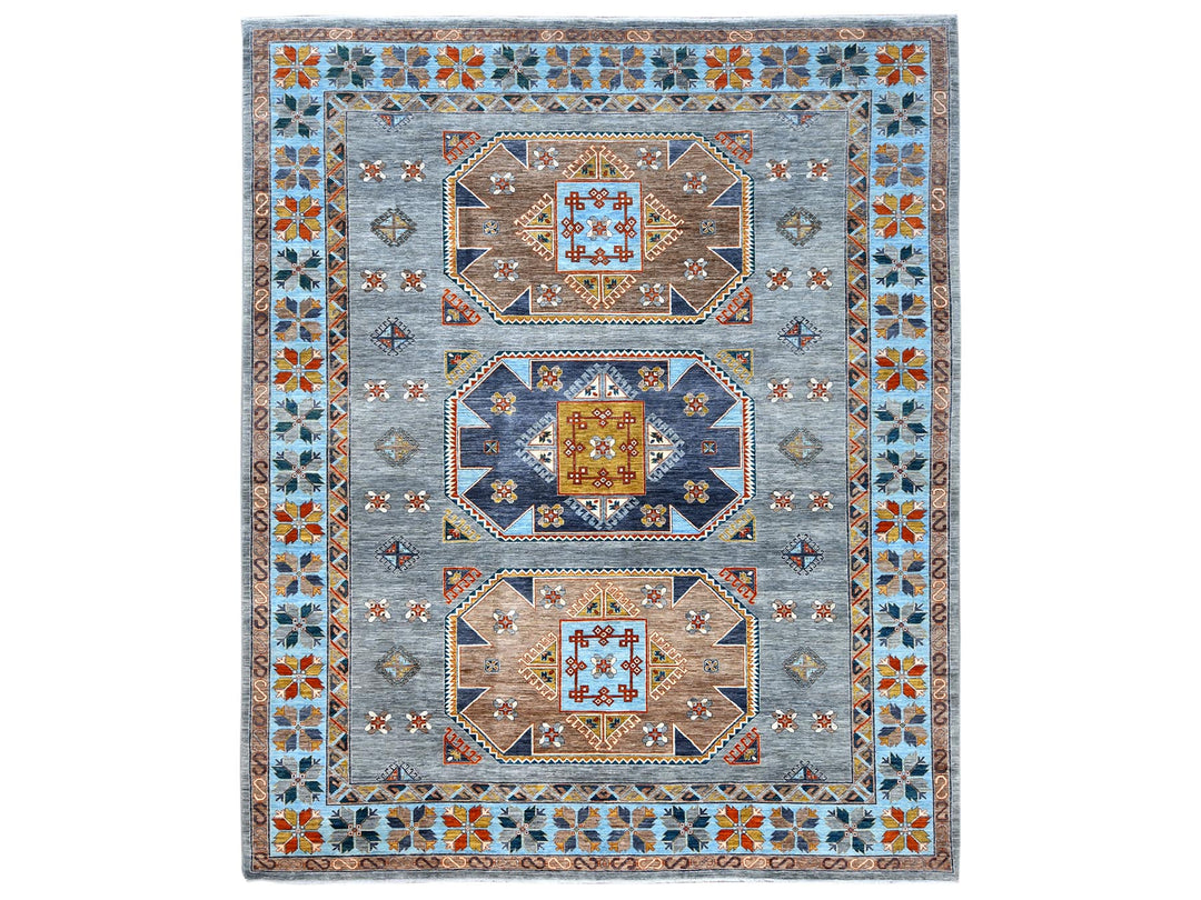 9'0" x 11'9" New Hand Knotted Grey Wool Rectangle Oriental Rug - MOA10281273