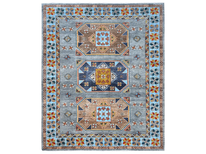 9'0" x 11'9" New Hand Knotted Grey Wool Rectangle Oriental Rug - MOA10281273