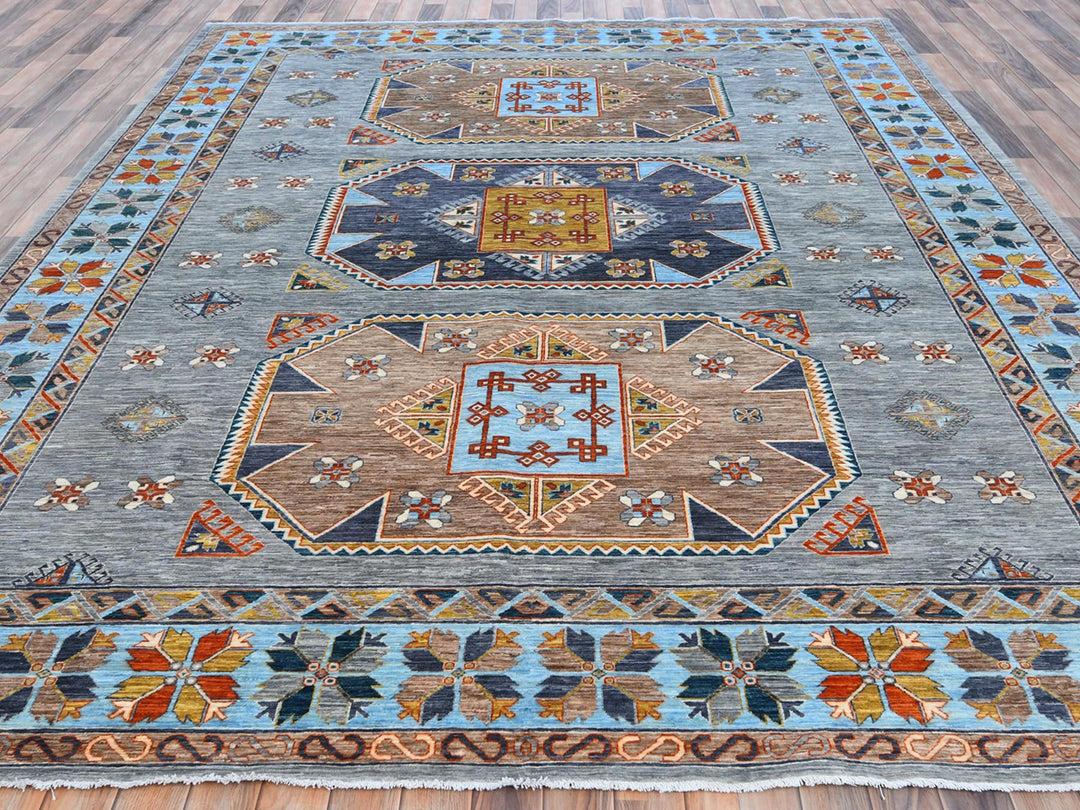 9'0" x 11'9" New Hand Knotted Grey Wool Rectangle Oriental Rug - MOA10281273