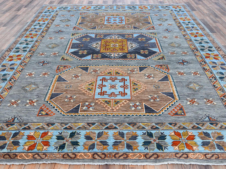 9'0" x 11'9" New Hand Knotted Grey Wool Rectangle Oriental Rug - MOA10281273
