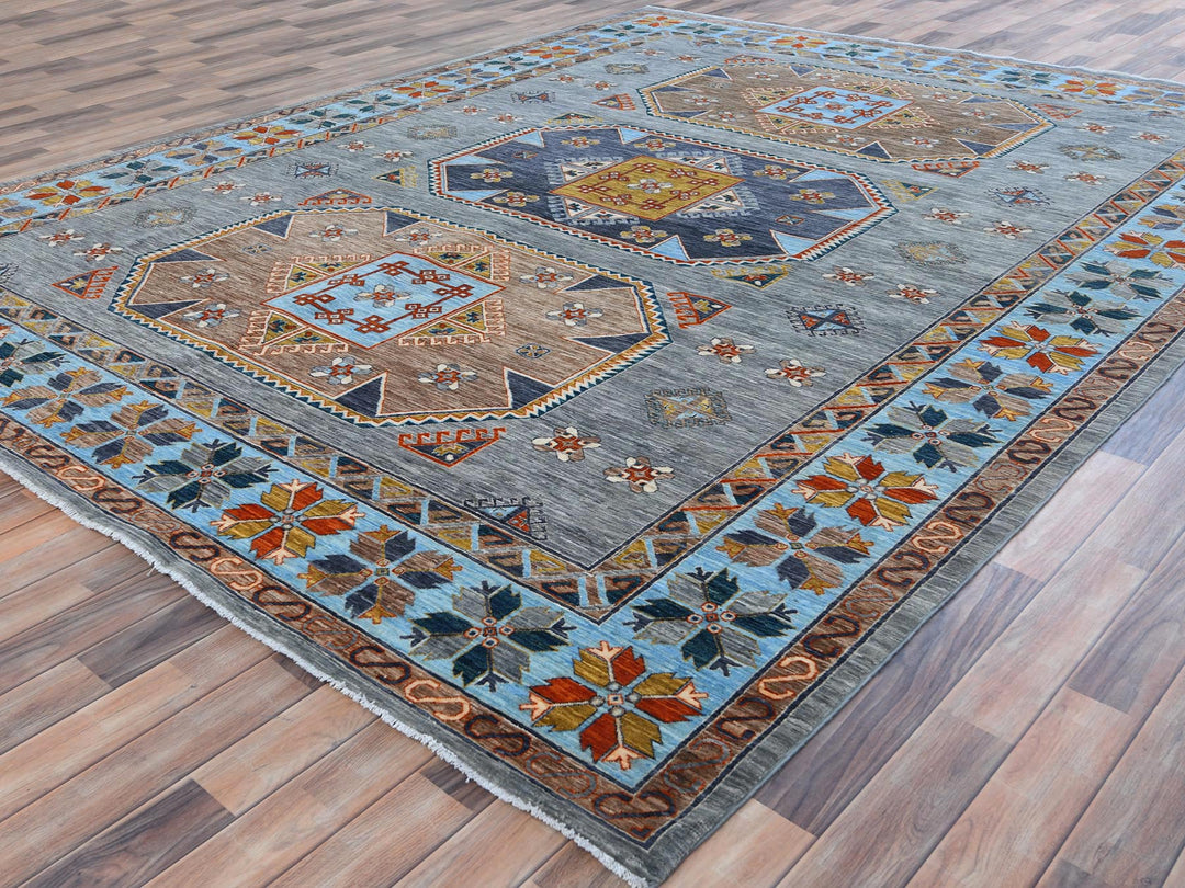 9'0" x 11'9" New Hand Knotted Grey Wool Rectangle Oriental Rug - MOA10281273