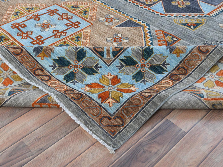9'0" x 11'9" New Hand Knotted Grey Wool Rectangle Oriental Rug - MOA10281273