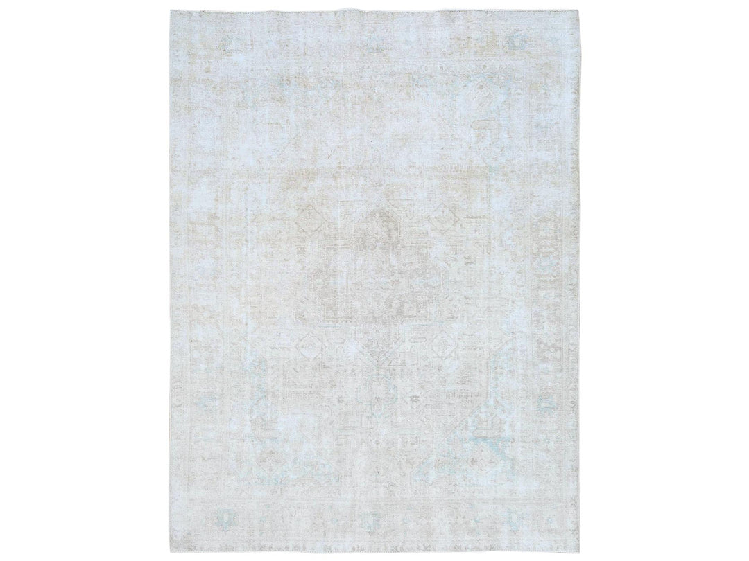 8'1" x 10'9" Vintage Hand Knotted Beige Worn Wool Rectangle Oriental Rug - MOA10281285