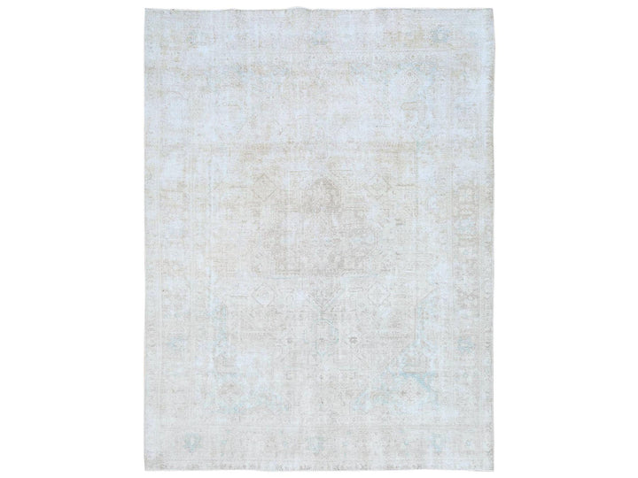 8'1" x 10'9" Vintage Hand Knotted Beige Worn Wool Rectangle Oriental Rug - MOA10281285
