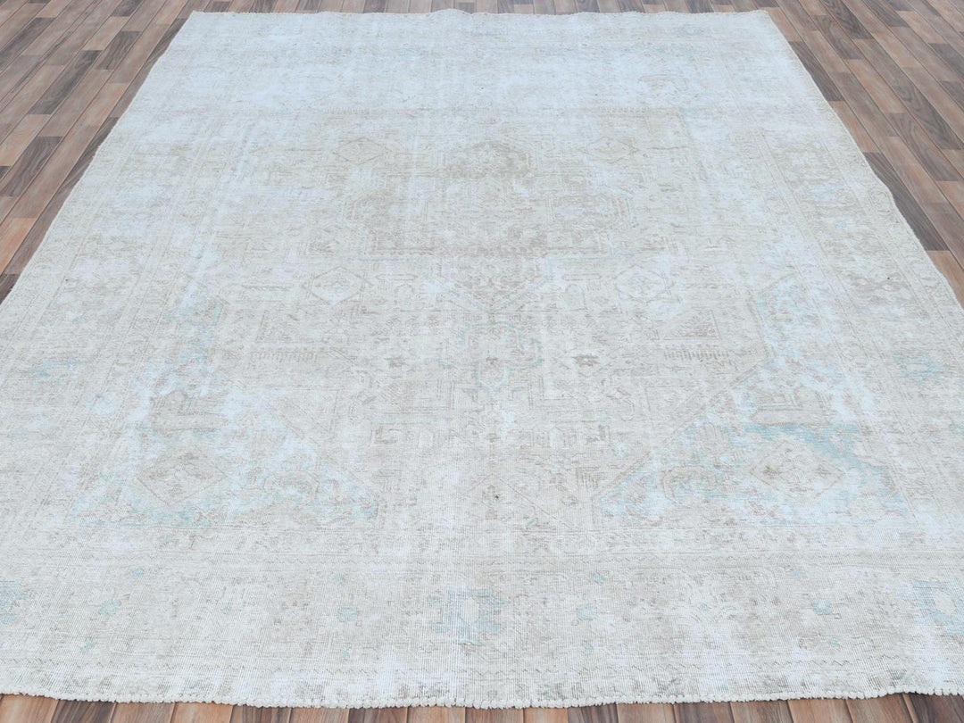 8'1" x 10'9" Vintage Hand Knotted Beige Worn Wool Rectangle Oriental Rug - MOA10281285