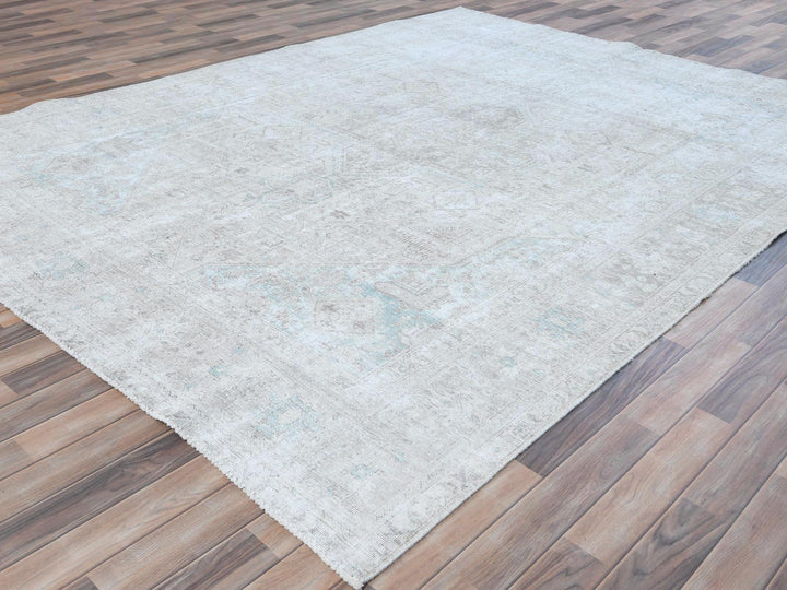 8'1" x 10'9" Vintage Hand Knotted Beige Worn Wool Rectangle Oriental Rug - MOA10281285