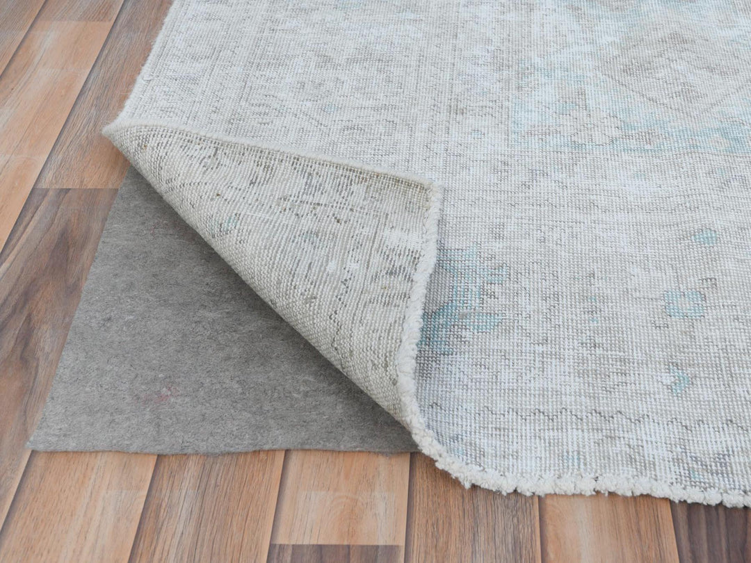 8'1" x 10'9" Vintage Hand Knotted Beige Worn Wool Rectangle Oriental Rug - MOA10281285