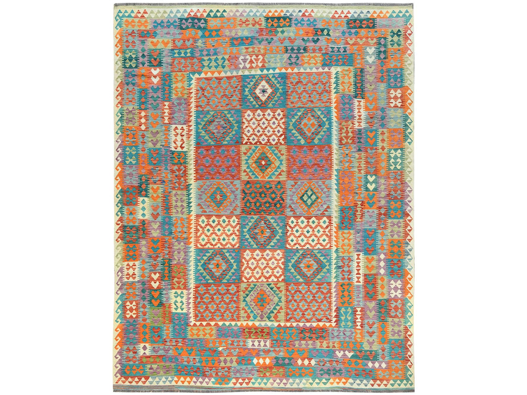 9'9" x 13'0" New Hand Woven Multicolored Wool Rectangle Oriental Rug - MOA10281597