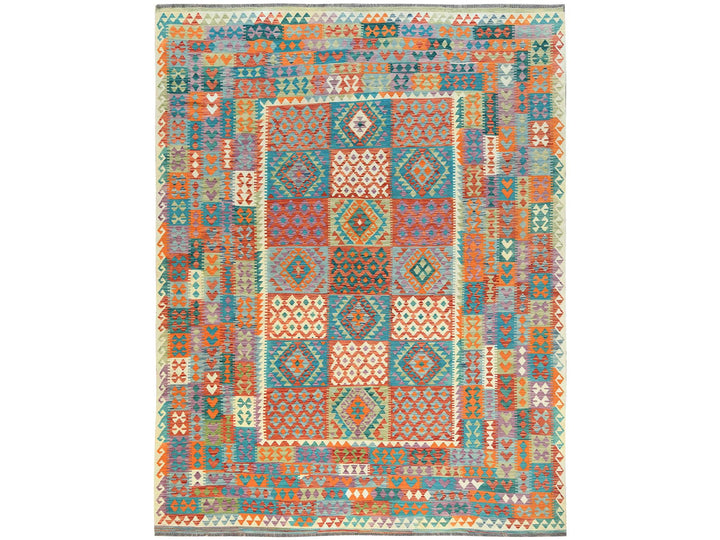 9'9" x 13'0" New Hand Woven Multicolored Wool Rectangle Oriental Rug - MOA10281597