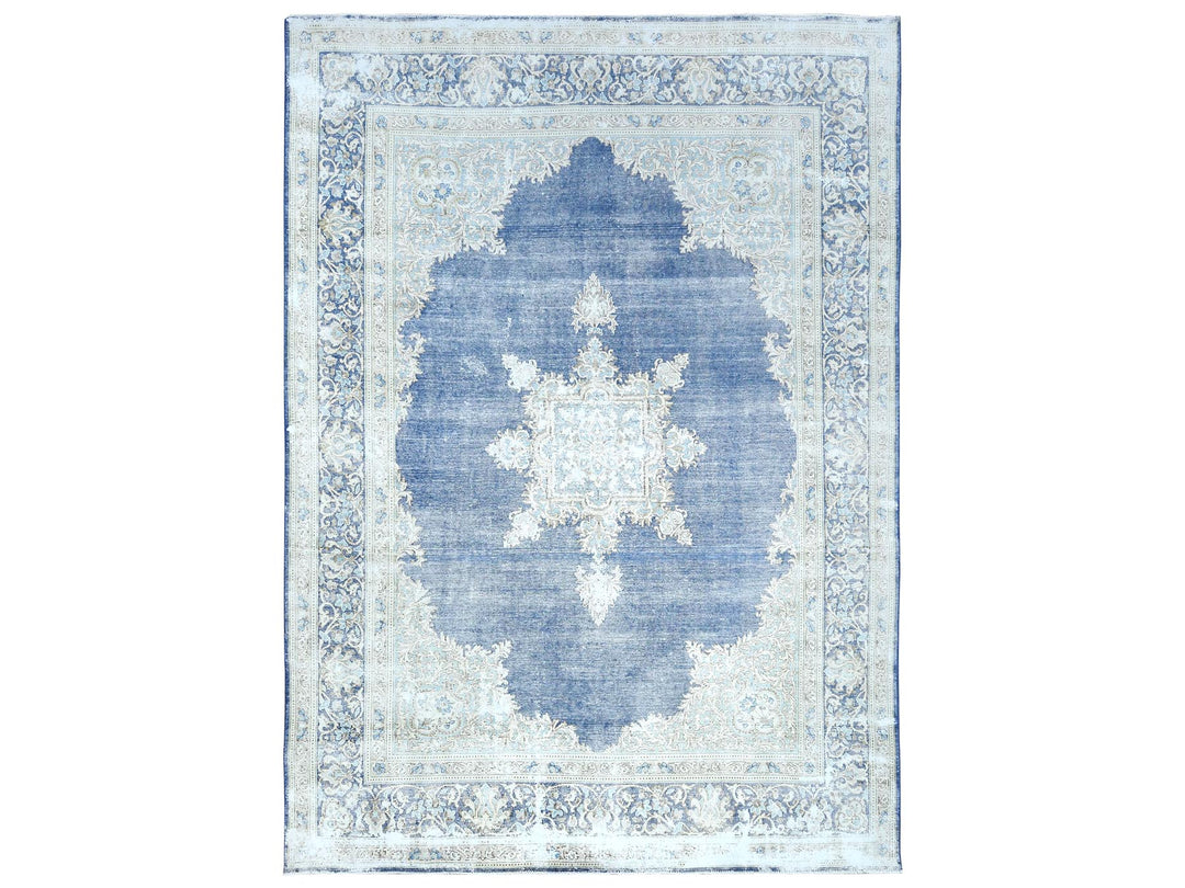 8'9" x 12'0" Vintage Hand Knotted Blue Worn Wool Rectangle Oriental Rug - MOA10281608