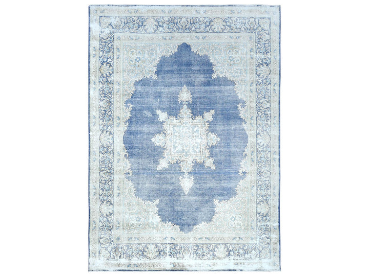 8'9" x 12'0" Vintage Hand Knotted Blue Worn Wool Rectangle Oriental Rug - MOA10281608