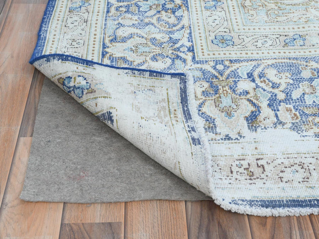 8'9" x 12'0" Vintage Hand Knotted Blue Worn Wool Rectangle Oriental Rug - MOA10281608