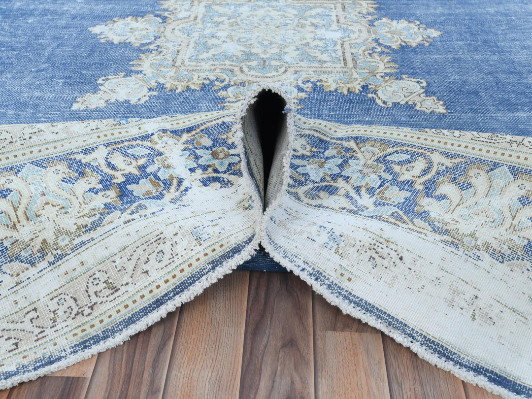 8'9" x 12'0" Vintage Hand Knotted Blue Worn Wool Rectangle Oriental Rug - MOA10281608
