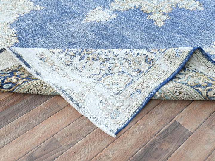8'9" x 12'0" Vintage Hand Knotted Blue Worn Wool Rectangle Oriental Rug - MOA10281608