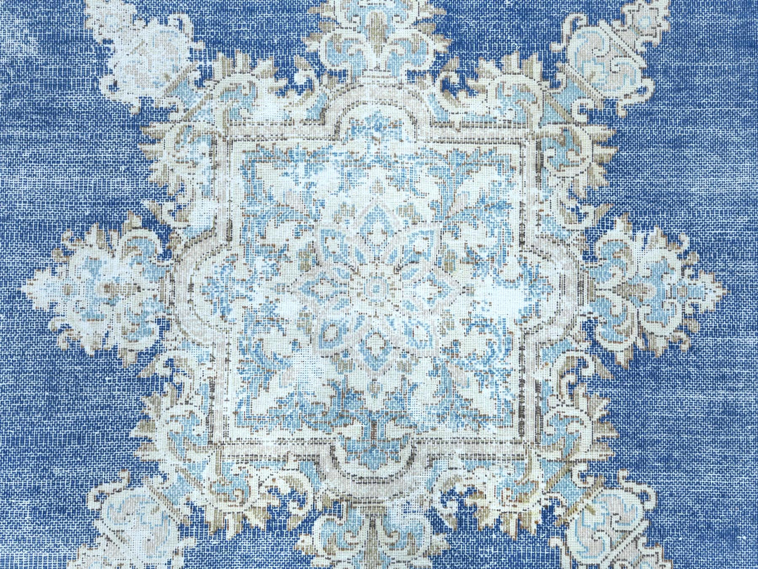 8'9" x 12'0" Vintage Hand Knotted Blue Worn Wool Rectangle Oriental Rug - MOA10281608