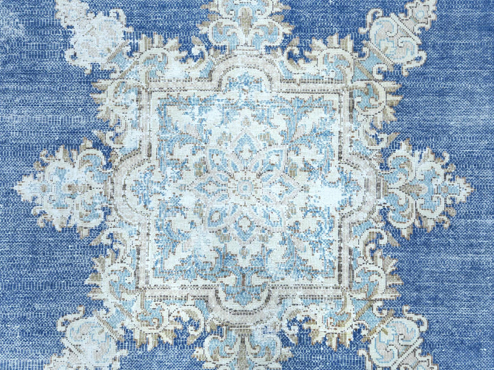 8'9" x 12'0" Vintage Hand Knotted Blue Worn Wool Rectangle Oriental Rug - MOA10281608