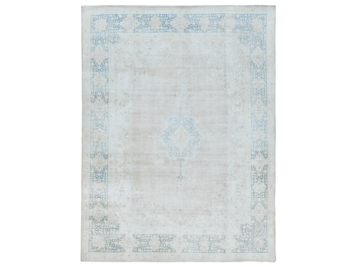 9'5" x 12'6" Vintage Hand Knotted Ivory Worn Wool Rectangle Oriental Rug - MOA10281609