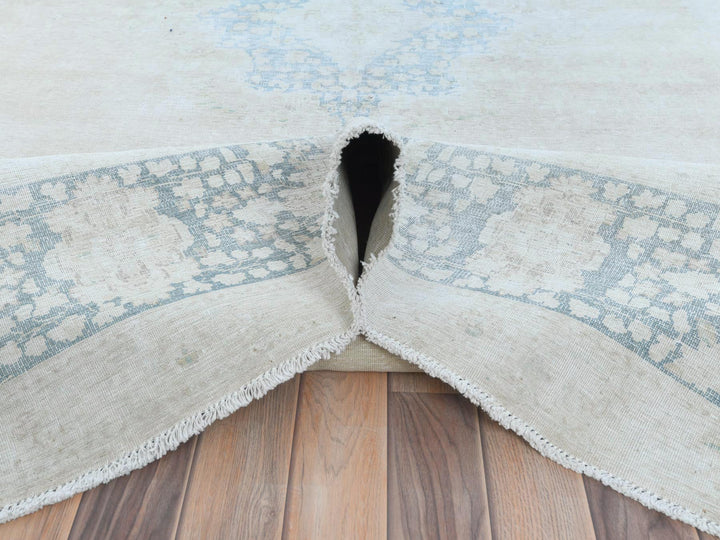 9'5" x 12'6" Vintage Hand Knotted Ivory Worn Wool Rectangle Oriental Rug - MOA10281609