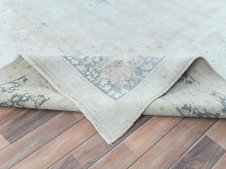 9'5" x 12'6" Vintage Hand Knotted Ivory Worn Wool Rectangle Oriental Rug - MOA10281609