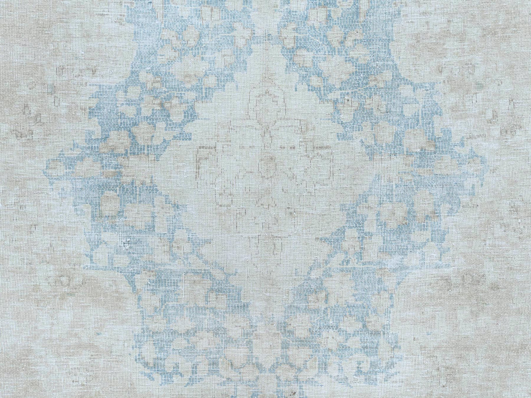 9'5" x 12'6" Vintage Hand Knotted Ivory Worn Wool Rectangle Oriental Rug - MOA10281609