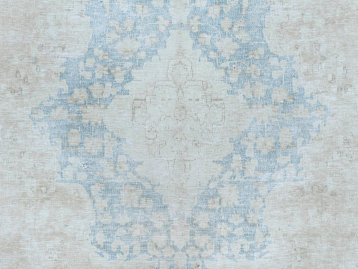 9'5" x 12'6" Vintage Hand Knotted Ivory Worn Wool Rectangle Oriental Rug - MOA10281609