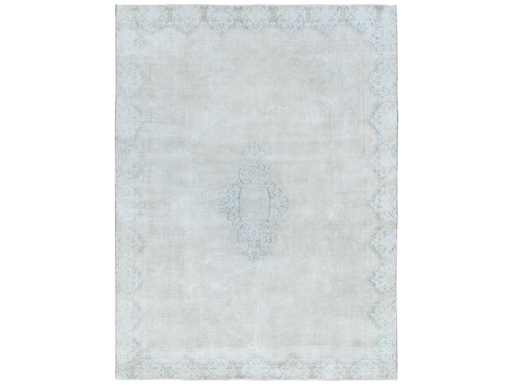 8'8" x 11'8" Vintage Hand Knotted Ivory Worn Wool Rectangle Oriental Rug - MOA10281610
