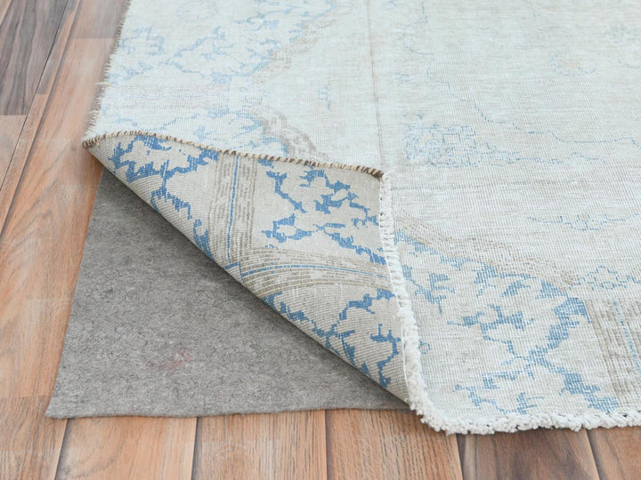 8'8" x 11'8" Vintage Hand Knotted Ivory Worn Wool Rectangle Oriental Rug - MOA10281610