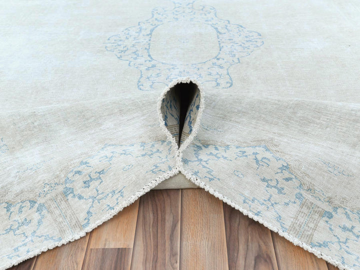 8'8" x 11'8" Vintage Hand Knotted Ivory Worn Wool Rectangle Oriental Rug - MOA10281610