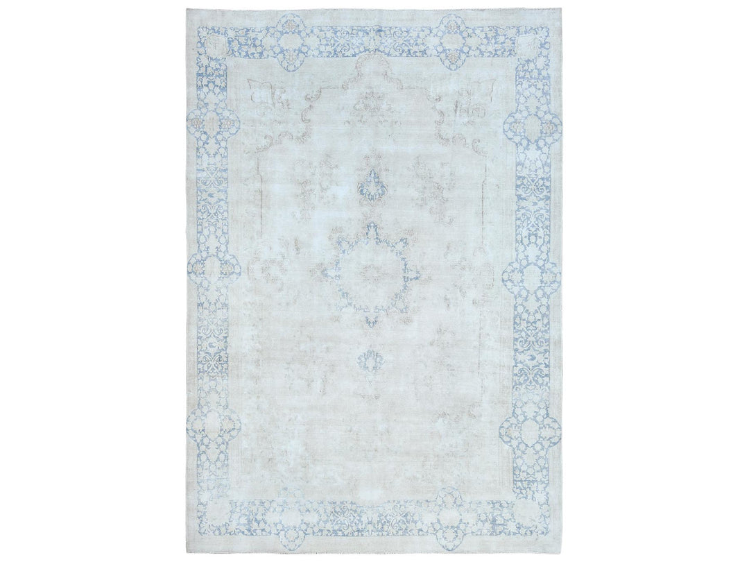 9'7" x 13'10" Vintage Hand Knotted Blue Worn Wool Rectangle Oriental Rug - MOA10281617