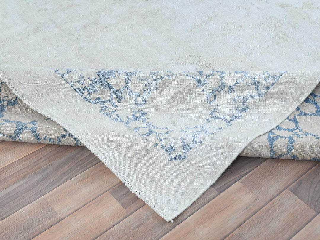 9'7" x 13'10" Vintage Hand Knotted Blue Worn Wool Rectangle Oriental Rug - MOA10281617