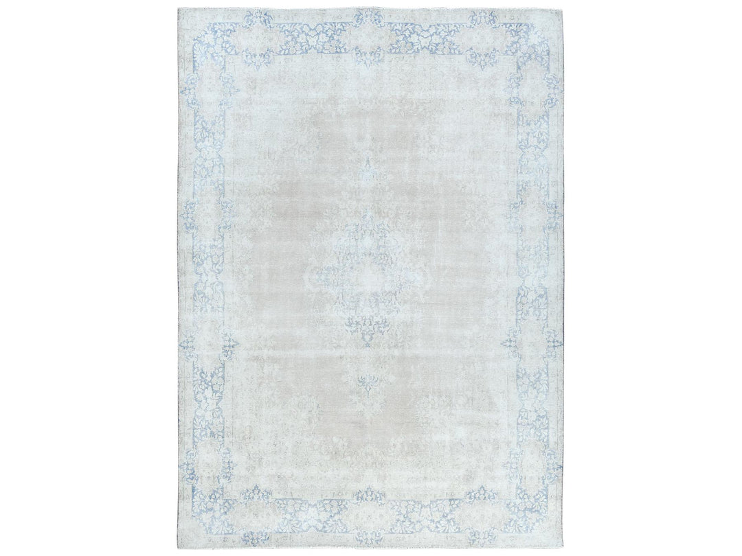 9'7" x 13'2" Vintage Hand Knotted Beige Worn Wool Rectangle Oriental Rug - MOA10281628