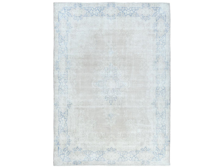 9'7" x 13'2" Vintage Hand Knotted Beige Worn Wool Rectangle Oriental Rug - MOA10281628