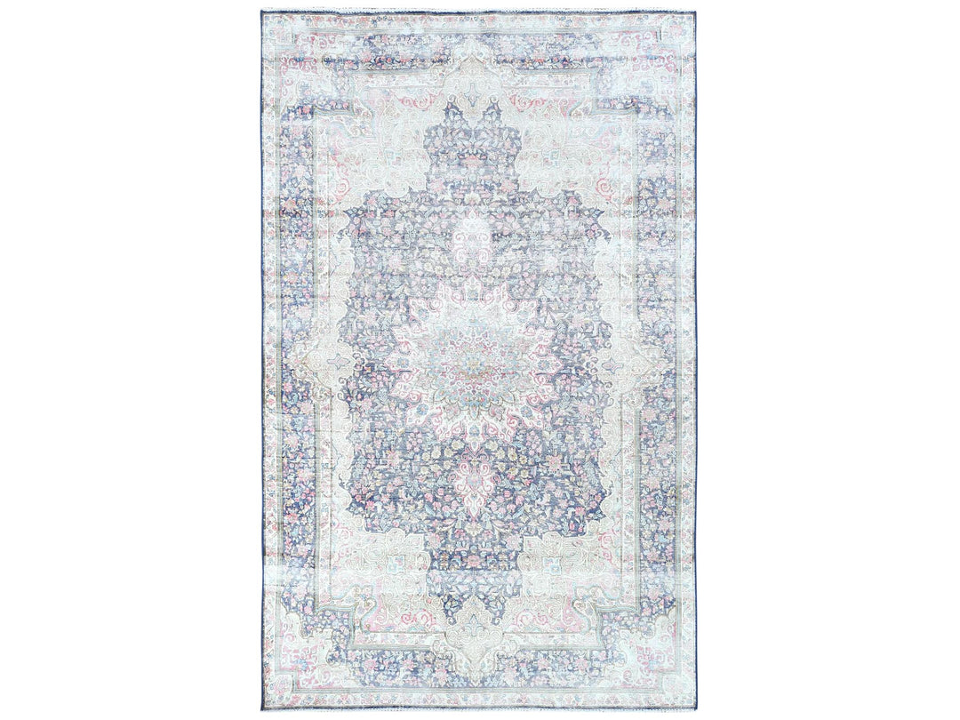5'9" x 9'7" Vintage Hand Knotted Blue Worn Wool Rectangle Oriental Rug - MOA10281634