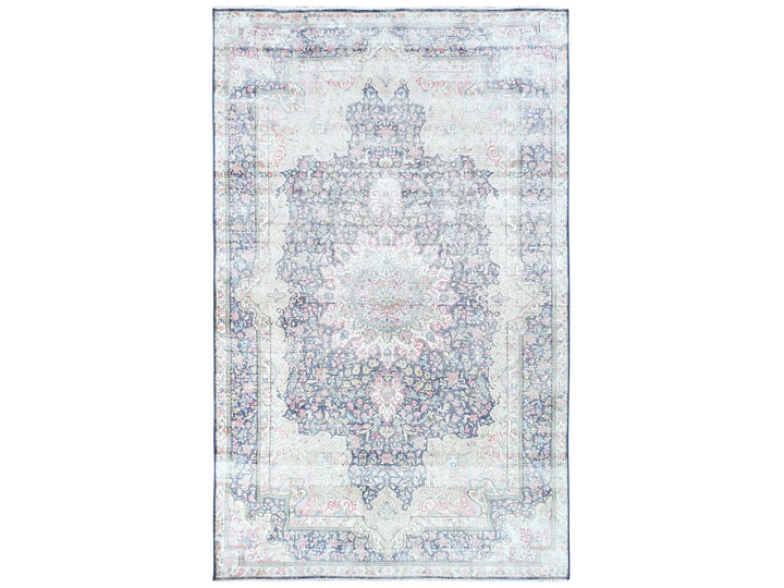 5'9" x 9'7" Vintage Hand Knotted Blue Worn Wool Rectangle Oriental Rug - MOA10281634