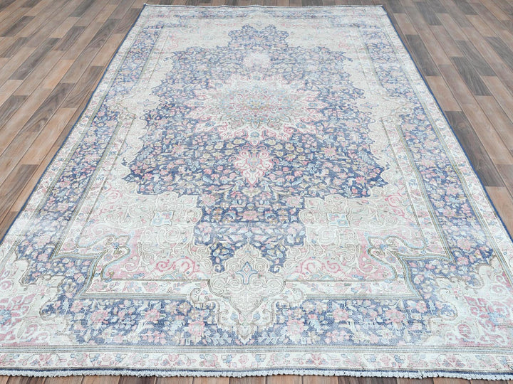 5'9" x 9'7" Vintage Hand Knotted Blue Worn Wool Rectangle Oriental Rug - MOA10281634
