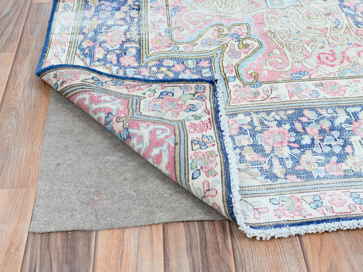 5'9" x 9'7" Vintage Hand Knotted Blue Worn Wool Rectangle Oriental Rug - MOA10281634