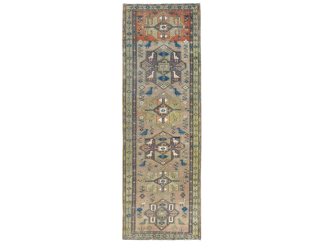 3'4" x 10'3" Vintage Hand Knotted Brown Wool Runner Oriental Rug - MOA10281657