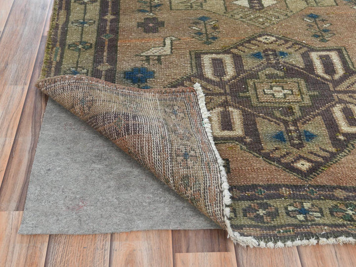 3'4" x 10'3" Vintage Hand Knotted Brown Wool Runner Oriental Rug - MOA10281657