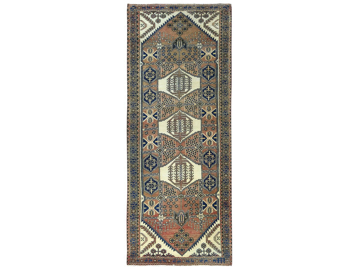4'0" x 10'0" Vintage Hand Knotted Brown Wool Runner Oriental Rug - MOA10281659