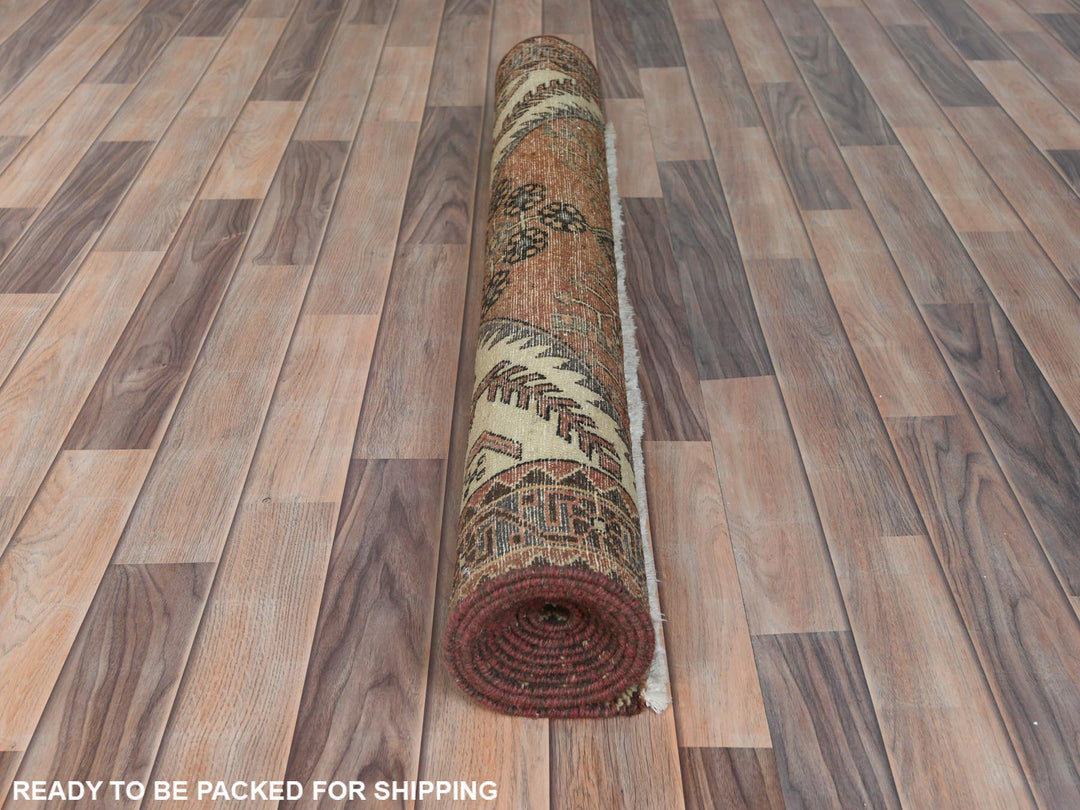 4'0" x 10'0" Vintage Hand Knotted Brown Wool Runner Oriental Rug - MOA10281659