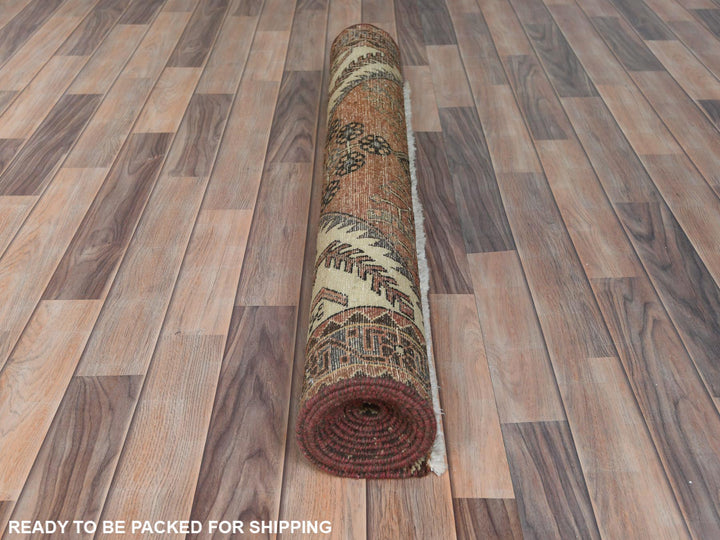 4'0" x 10'0" Vintage Hand Knotted Brown Wool Runner Oriental Rug - MOA10281659