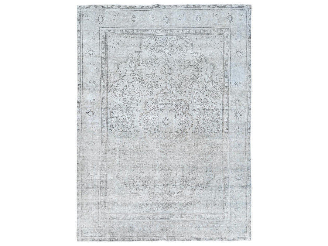 8'2" x 11'2" Vintage Hand Knotted Ivory Worn Wool Rectangle Oriental Rug - MOA10281704