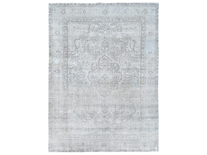 8'2" x 11'2" Vintage Hand Knotted Ivory Worn Wool Rectangle Oriental Rug - MOA10281704