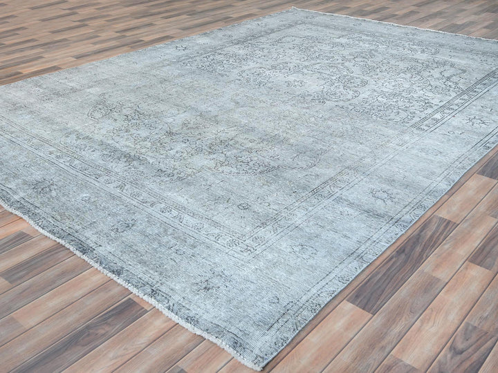 8'2" x 11'2" Vintage Hand Knotted Ivory Worn Wool Rectangle Oriental Rug - MOA10281704