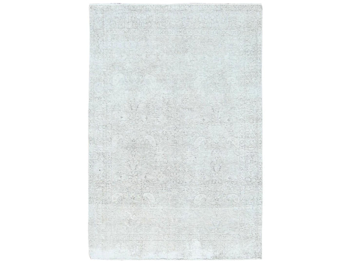 4'8" x 6'2" Vintage Hand Knotted Ivory Worn Wool Rectangle Oriental Rug - MOA10281714