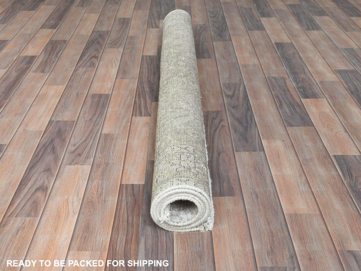 4'8" x 6'2" Vintage Hand Knotted Ivory Worn Wool Rectangle Oriental Rug - MOA10281714