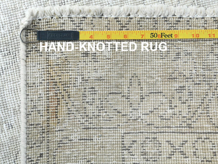 4'8" x 6'2" Vintage Hand Knotted Ivory Worn Wool Rectangle Oriental Rug - MOA10281714