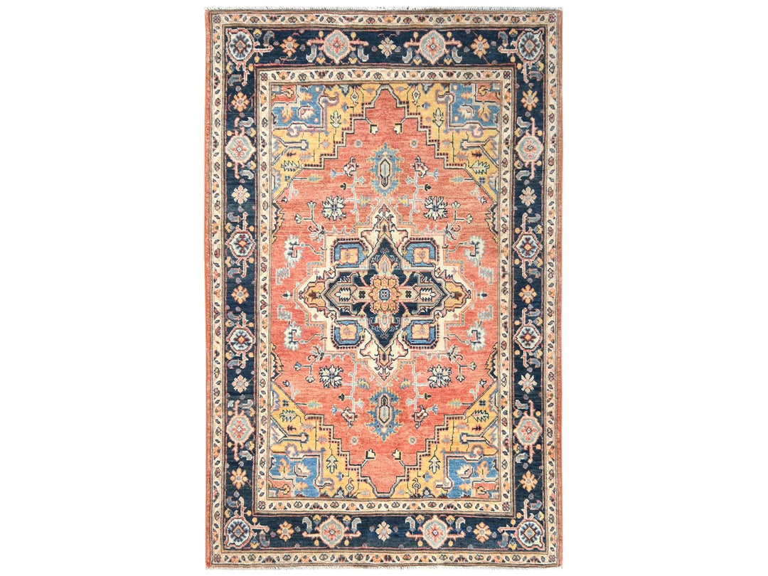 4'0" x 5'10" New Hand Knotted Orange Wool Rectangle Oriental Rug - MOA10281726