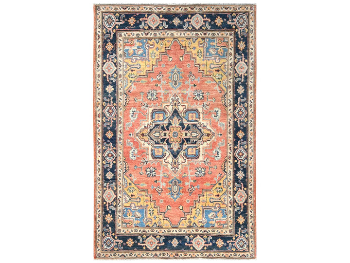 4'0" x 5'10" New Hand Knotted Orange Wool Rectangle Oriental Rug - MOA10281726